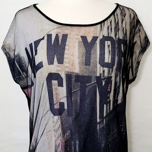 Skinny Minnie Womens Black S/S Net Overlay City Printed Graphic Tee Shirt Large